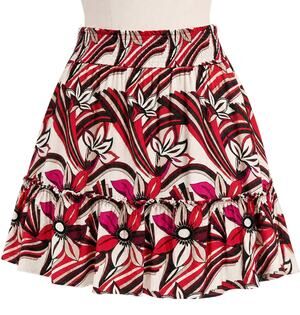 Anthropologie Red Floral Smocked Waist Ruffle Mini Skirt - Size S - Boho